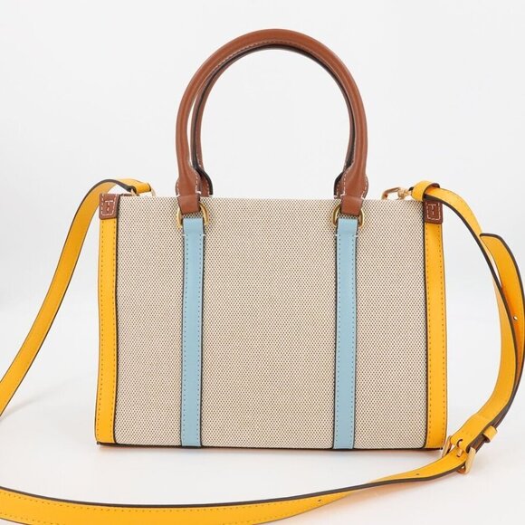 Tory Burch Blake Canvas Small Tote Blue Gold - Picture 5 of 12